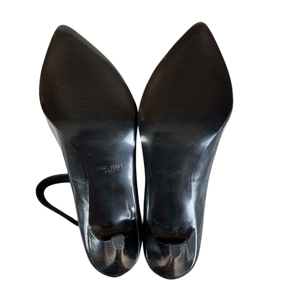 Nine West Pegglu Pumps Size 9.5M Black Leather Ankle Strap Stiletto Office Heels - Picture 7 of 12